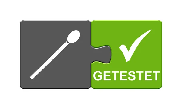 Verde Gris Aislado Puzzle Button Probado Idioma Alemán — Foto de Stock