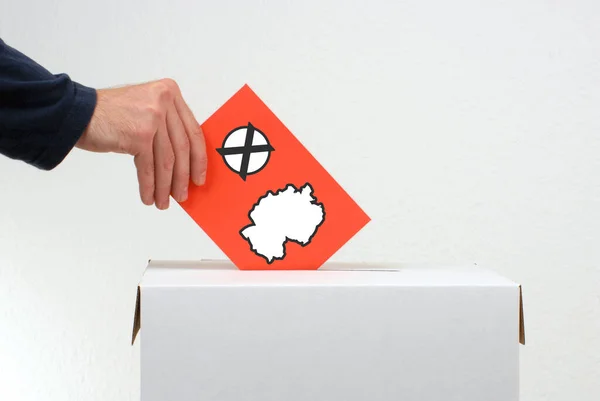 Election Germany Hand Inserting Red Envelope Ballot Box — Stock Photo, Image