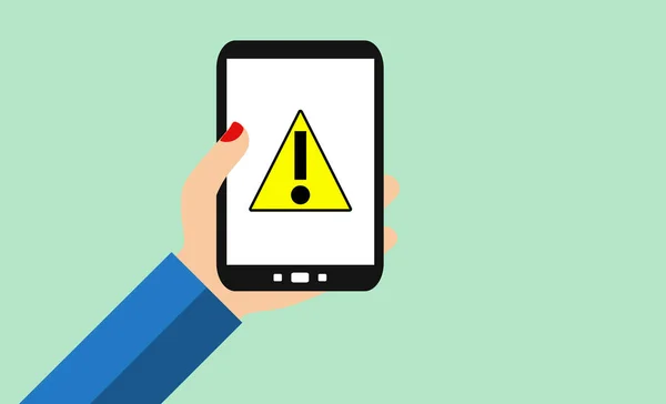 Smartphone Main Femelle Avec Alarme Signe Danger Erreur — Photo