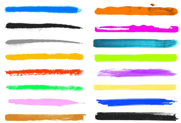 Coleção Listras Desenhadas Mão Coloridas Individuais Feitas Com Pincel Lápis — Fotografia de Stock
