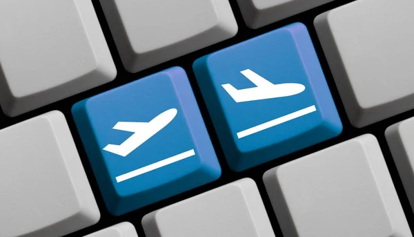 Departure Arrival Two Planes Blue Computer Keyboard Illustration — Stock Photo, Image