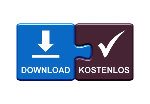 矢印とチェック付きパズルボタン ドイツ語で無料ダウンロード — ストック写真