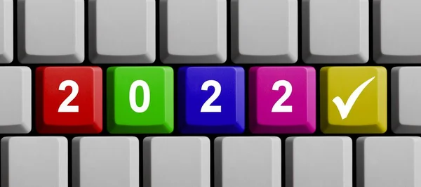 彩色计算机键盘 2022年 3D插图 — 图库照片