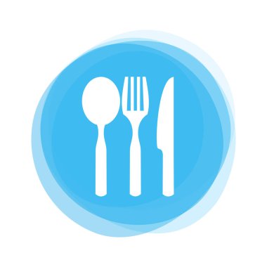 Restoran, Gıda veya Kahvaltı simgesiyle izole edilmiş açık mavi düğme