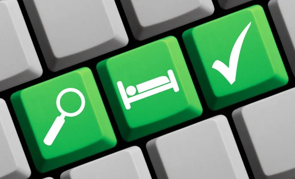 Find Hotel Room Online Illustration Green Keyboard — Stock Photo, Image