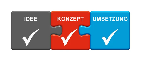 Isolated Puzzle Button Checkmark Symbols Showing Idea Concept Implementation German — Foto Stock