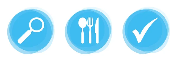 Круглі Блакитні Кнопки Пошук Пошук Ресторанів Їжі — стокове фото