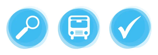 Okrągłe Jasnoniebieskie Przyciski Szukaj Znajdź Autobus Lub Transport Publiczny — Zdjęcie stockowe