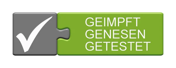 Green Button Showing Vaccinated Recovered Negative Tested German Language Illustration — Photo