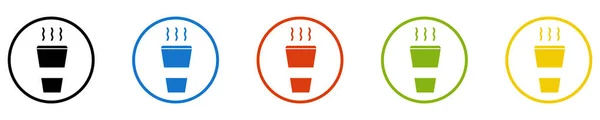 お茶やコーヒーのアイコン 5つのボタンのセット ホットドリンク — ストック写真