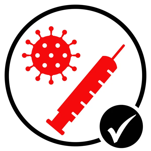 Black Red Circle Icon Tick Showing Syringe Covid Vaccination — Stock Photo, Image