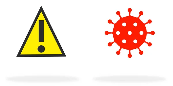 Attention Icône Coronavirus Avec Signe Avertissement — Photo