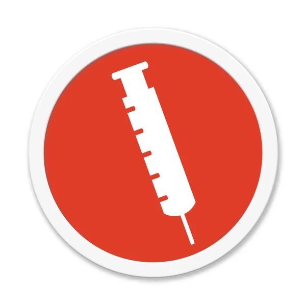 Rode Ronde Knop Met Injectiespuit Symbool Covid Vaccinatie Icoon — Stockfoto