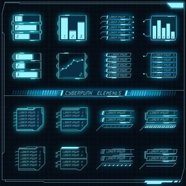 HUD elementlerinin bilimsel fütüristik panel koleksiyonu GUI VR UI tasarımı
