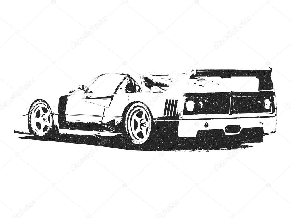 Sports car. Illustration in retro style. Racing sports car. Vintage style