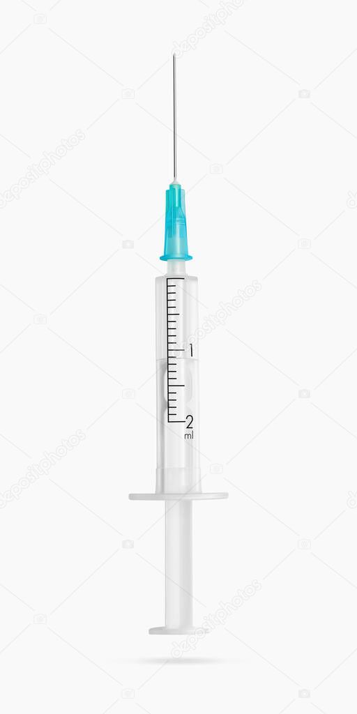 Vector illustration, empty disposable medical syringe with a needle, realistic 3d illustration