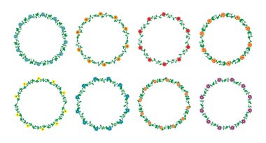 Farklı çiçekleri olan vektör dekoratif kenarlıklar kümesi