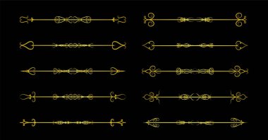 Siyah arkaplanda altın dekoratif elementler kümesi