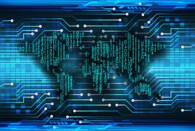 Koyu arkaplanda kod olan dünya haritası