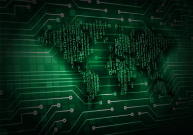 Koyu arkaplanda kod olan dünya haritası