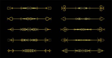 Siyah arkaplanda altın dekoratif elementler kümesi