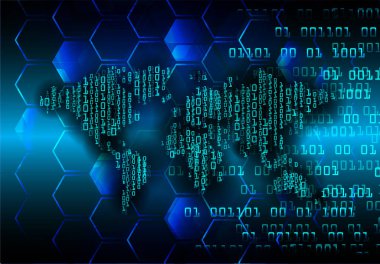 Koyu arkaplanda kod olan dünya haritası