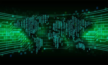 Koyu arkaplanda kod olan dünya haritası