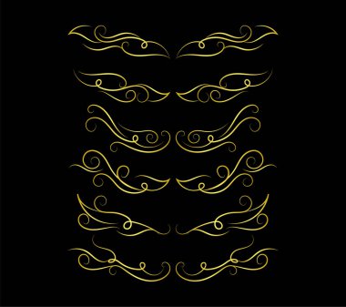 Siyah arkaplanda altın dekoratif elementler kümesi