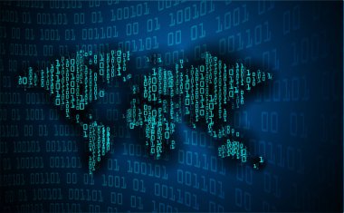 Koyu arkaplanda kod olan dünya haritası