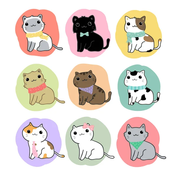 Conjunto Gatos Engraçados Bonitos — Vetor de Stock