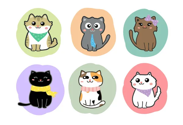 Set Cute Funny Cats — Stock Vector