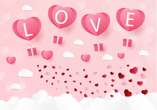 Ballons Air Forme Coeur Volant Avec Les Boîtes Actuelles — Image vectorielle