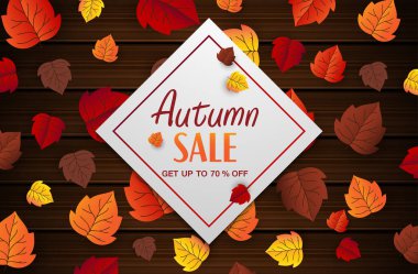 Sonbahar indirimi arka plan, mevsimlik sonbahar afişi