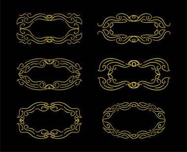 Altın Sınırlar Ögeleri Koleksiyon, süs, vektör illüstrasyonunu Ayarla