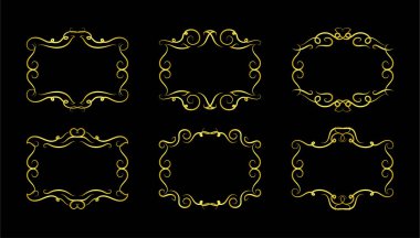 Altın Sınırlar Ögeleri Koleksiyon, süs, vektör illüstrasyonunu Ayarla