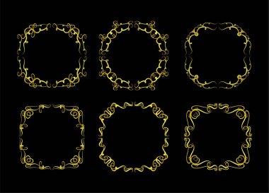 altın çerçeveler siyah arkaplan, kopyalama alanı, vektör illüstrasyonuna ayarlandı 