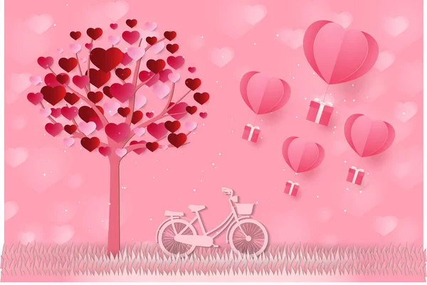 Februari Valentijnsdag Liefdeskaart Met Fiets Hart Vectorontwerp — Stockvector
