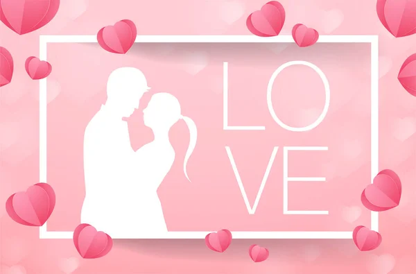 Para Zakochanych Lutego Plakat Walentynki Kartka Miłosna Wektor Ilustracja — Wektor stockowy
