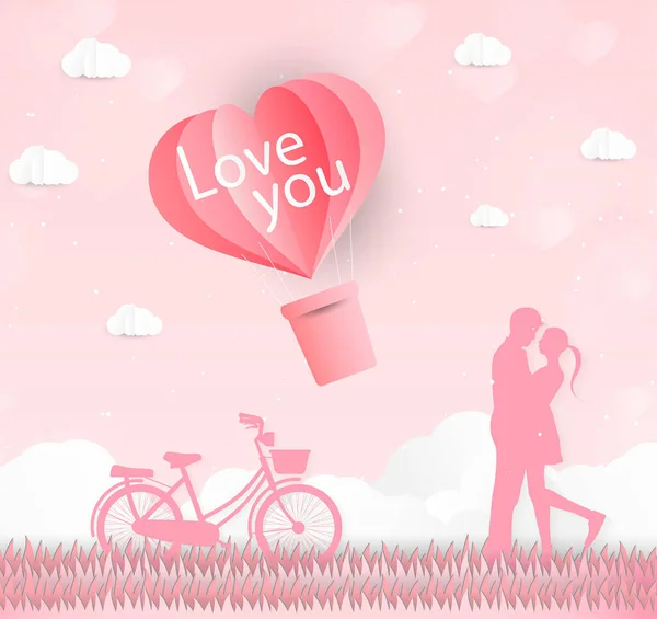 Couple Amoureux Affiche Février Carte Amour Saint Valentin Illustration Vectorielle — Image vectorielle