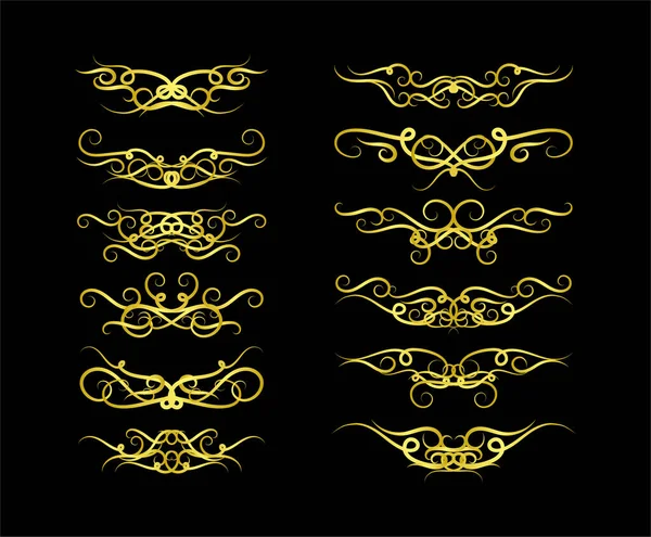 Gold Borders Elements Set Kollektion Ornament Vektorillustration — Stockvektor