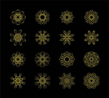 Altın Sınırlar Ögeleri Koleksiyon, süs, vektör illüstrasyonunu Ayarla