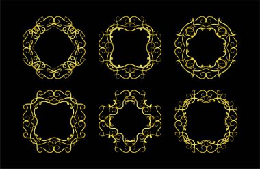 Altın Çerçeve Elementleri Koleksiyon, süs, vektör illüstrasyonunu Ayarla