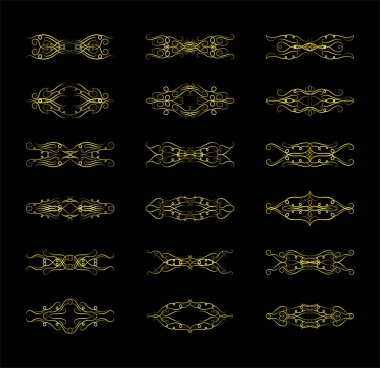 Altın Sınırlar Ögeleri Koleksiyon, süs, vektör illüstrasyonunu Ayarla