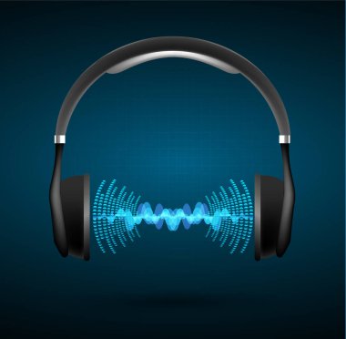 Kulaklık ikonu. Müzik sembolü. Modern teknoloji tarzı. Mavi arka planda izole edilmiş. vektör illüstrasyonu
