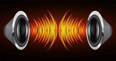 Siyah arka plan üzerinde hoparlör simgesi. Vektör çizim