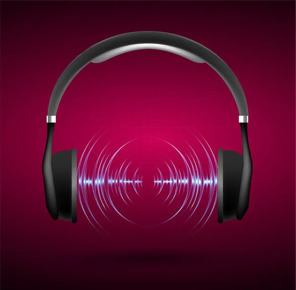 Icono Auriculares Símbolo Musical Moderno Estilo Plano Fondo Rojo Blanco — Vector de stock