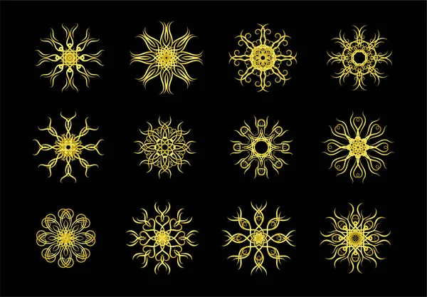 Ensemble Icônes Vectorielles Flocon Neige Isolé Sur Fond Noir — Image vectorielle