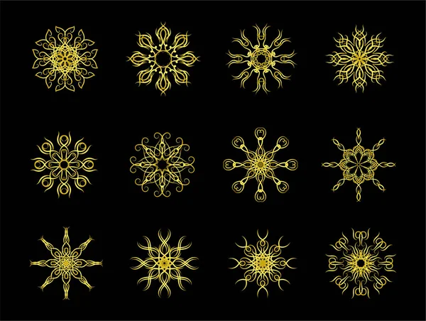 Ensemble Flocons Neige Vectoriels Sur Fond Noir — Image vectorielle