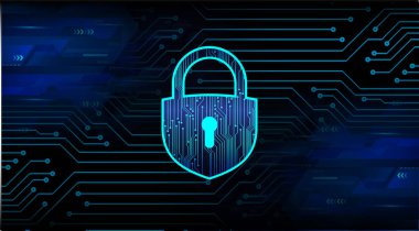 Dijital arkaplanda asma kilit, siber güvenlik kavramı