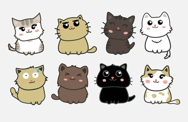 Lindo Gatos Dibujos Animados Conjunto Vector — Vector de stock